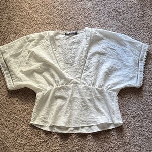 Zara Off-White V-Neck Blouse